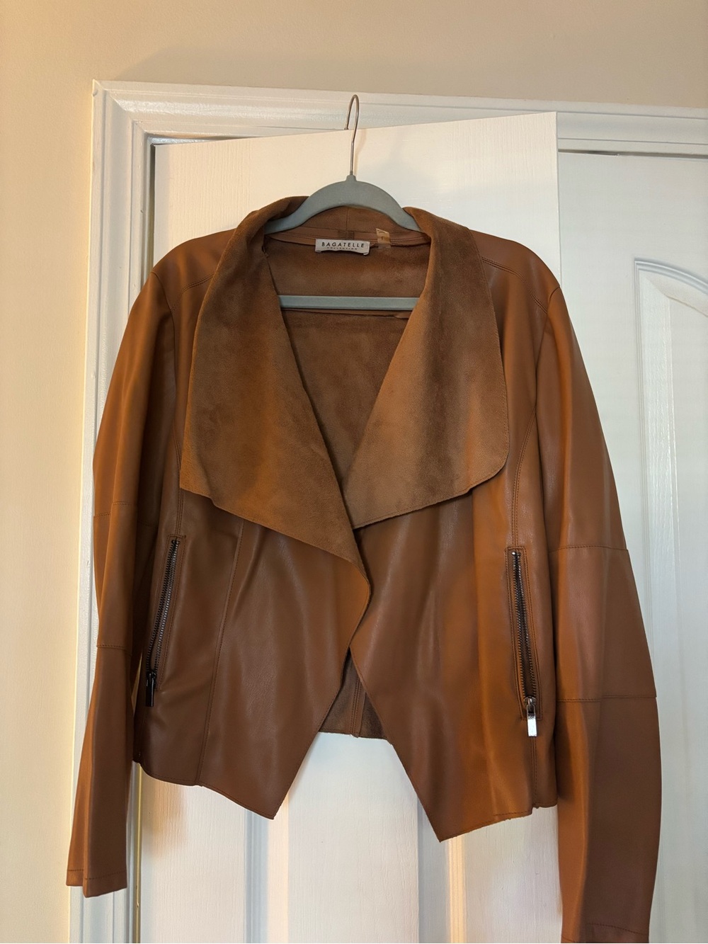 bagatelle Cognac Brown Leather Waterfall Jacket